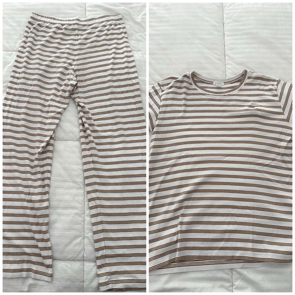LAKE pima short long pant set pajamas - brown stripe - size medium